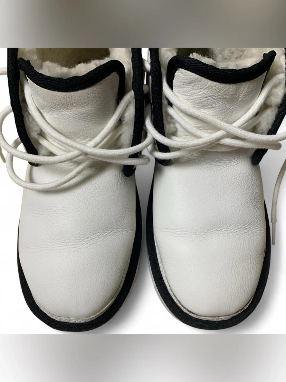UGG Men’s White Leather Ankle Boots with Black Trim